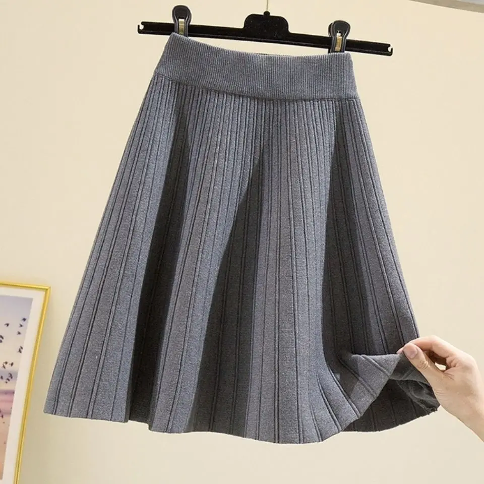 kf-S181012d1418241779827819b56543141o Knitted High Vintage All-match Skirts for Women Short 2022 New Korean Style Pleated Autumn Chic Women's Clothing A-line Skirt - Image 1