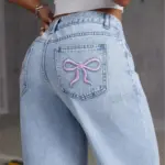 New Fashion Jeans Spring Summer Casual Embroidered Daily Hot Girl Street Style Women's Pants High Waist Washed Straight Trousers - Image 3