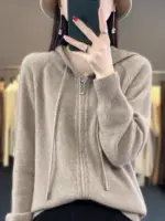 Women Cardigans Double Zippers Hoodied Sweater Solid Loose Casual Cadigans Long Sleeve Warm Autumn Winter Knitted Sweaters