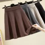 Knitted High Vintage All-match Skirts for Women Short 2022 New Korean Style Pleated Autumn Chic Women's Clothing A-line Skirt - Image 5