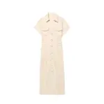 ETJ 2025 summer new women's elegant fashion waist pleated V-neck short-sleeved temperament denim MIDI dress - Image 6