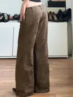 Brown Wide Leg Women's Jeans Y2K Grunge Style Low Rise Baggy Denim Pants Vintage Retro Casual Streetwear Korean Fashion Trousers - Image 3