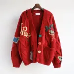Embroidery Patchwork High Street Thick Knit V-Neck Women's Cardigan Sweater Single Breasted Cardigan For Women Clothing Winter - Image 2