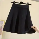 Knitted High Vintage All-match Skirts for Women Short 2022 New Korean Style Pleated Autumn Chic Women's Clothing A-line Skirt - Image 4