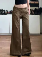Brown Wide Leg Women's Jeans Y2K Grunge Style Low Rise Baggy Denim Pants Vintage Retro Casual Streetwear Korean Fashion Trousers - Image 5
