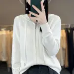Women Cardigans Double Zippers Hoodied Sweater Solid Loose Casual Cadigans Long Sleeve Warm Autumn Winter Knitted Sweaters - Image 3