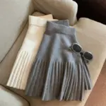 Pleated Mini Skirts Korean Sweet Knitted Skirts Sweet Elastic Waist Ladies Casual Youthful For Women's Clothes Solid Fashion New - Image 3